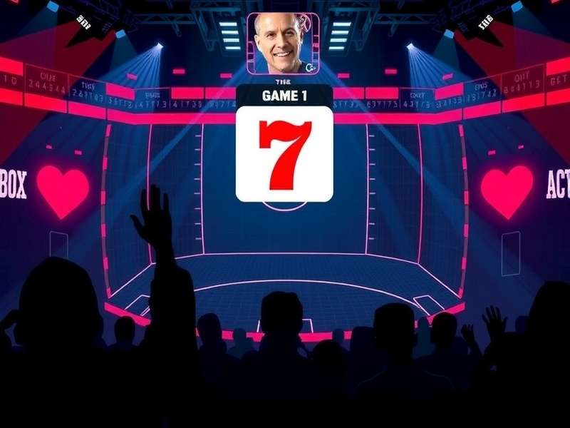 Dramatic Game 7 baseball stadium atmosphere with players and scoreboard