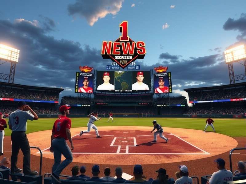 Dramatic moment from World Series Game 1 showing the pitcher's delivery and batter's swing