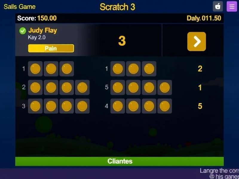 Visual guide showing a Scratch 3.1 workspace with a score variable and game elements