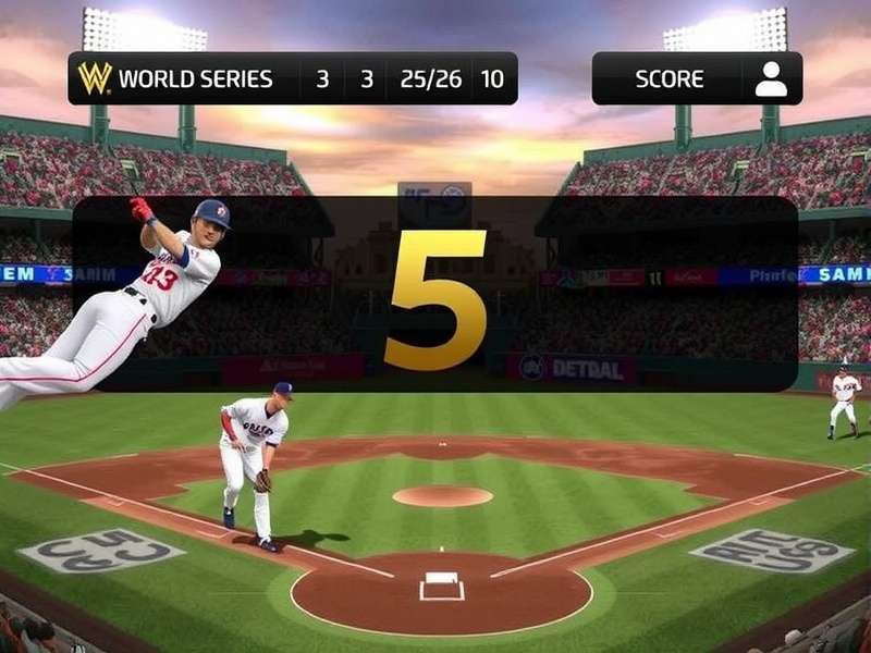 Dramatic moment during a World Series baseball game with pitcher and batter