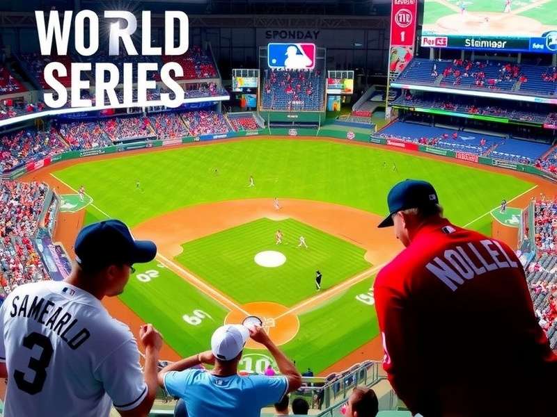 Dramatic moment from World Series Game 3 showing pitcher and batter in a tense showdown