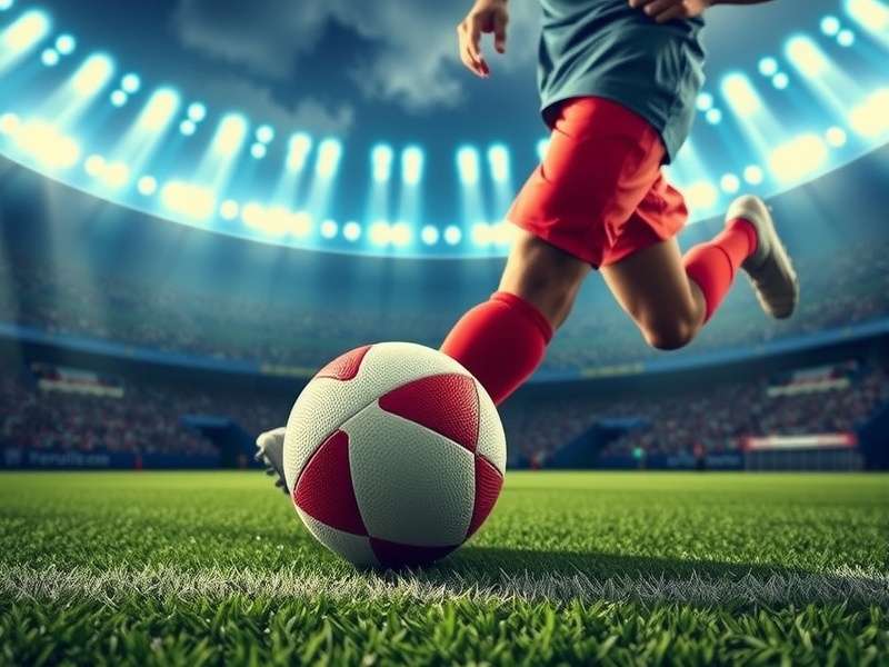 Football match in progress with players and scoreboard visible