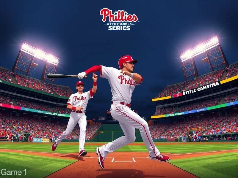 Philadelphia Phillies batter connecting with a pitch during World Series Game 1