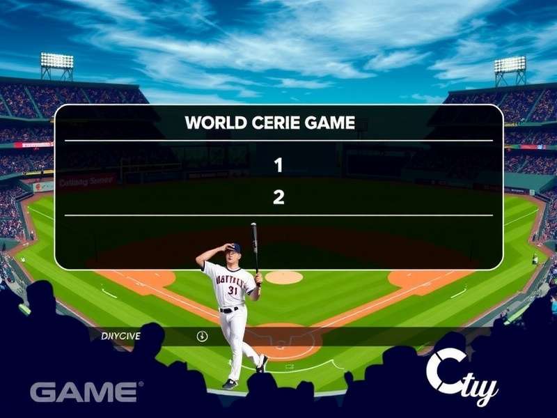 2025 World Series Score Game 1 at Dodger Stadium with full crowd and dramatic lighting
