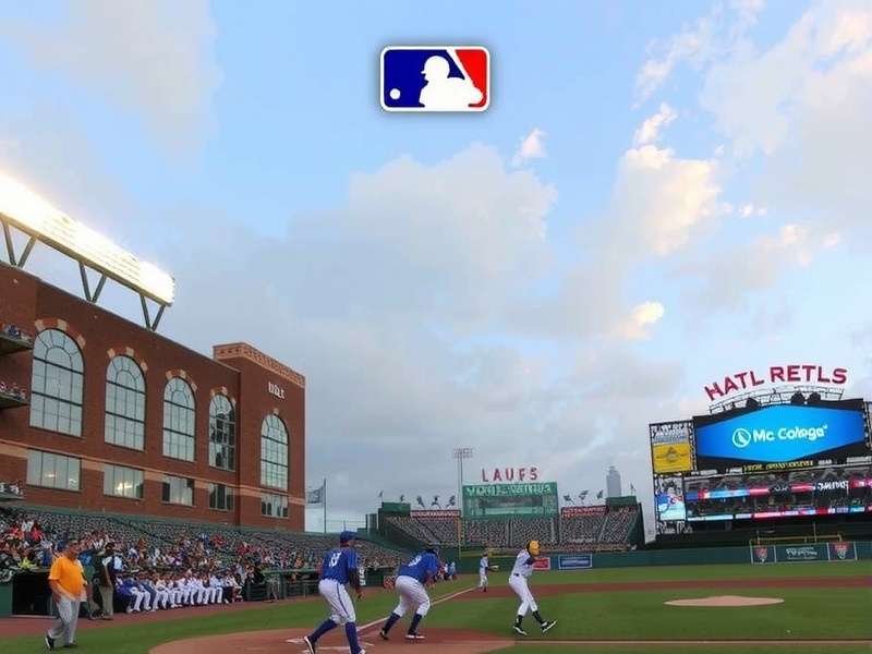 College World Series Score Game 1 - Stadium view with players in action under floodlights