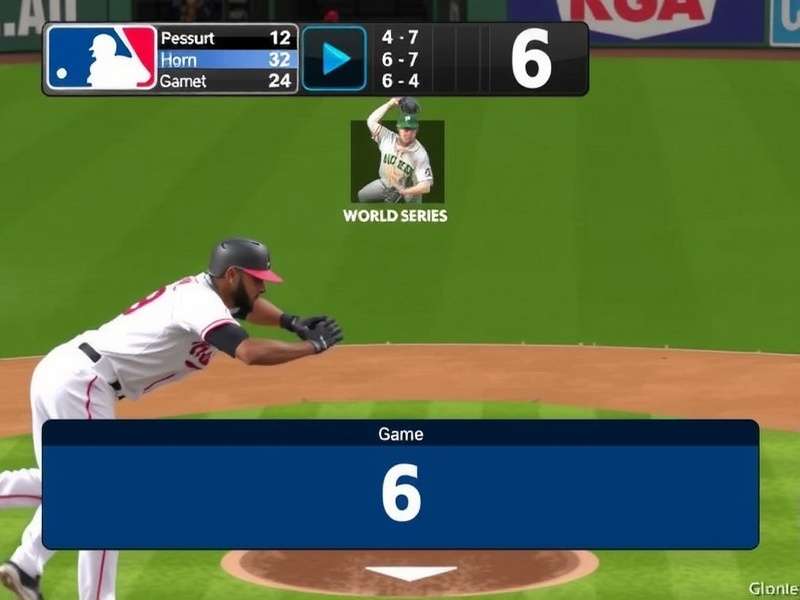 World Series Score Game 6 — dramatic moment at the stadium with scoreboard glowing under floodlights
